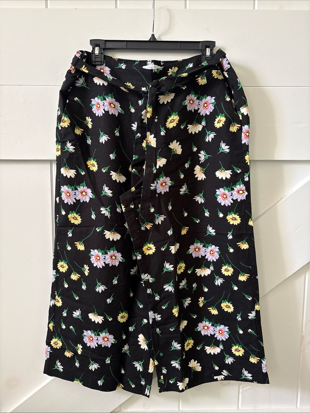 Loft Women’s Large Petite Florence Tie Waist Wide Leg Crop Pants Garden black